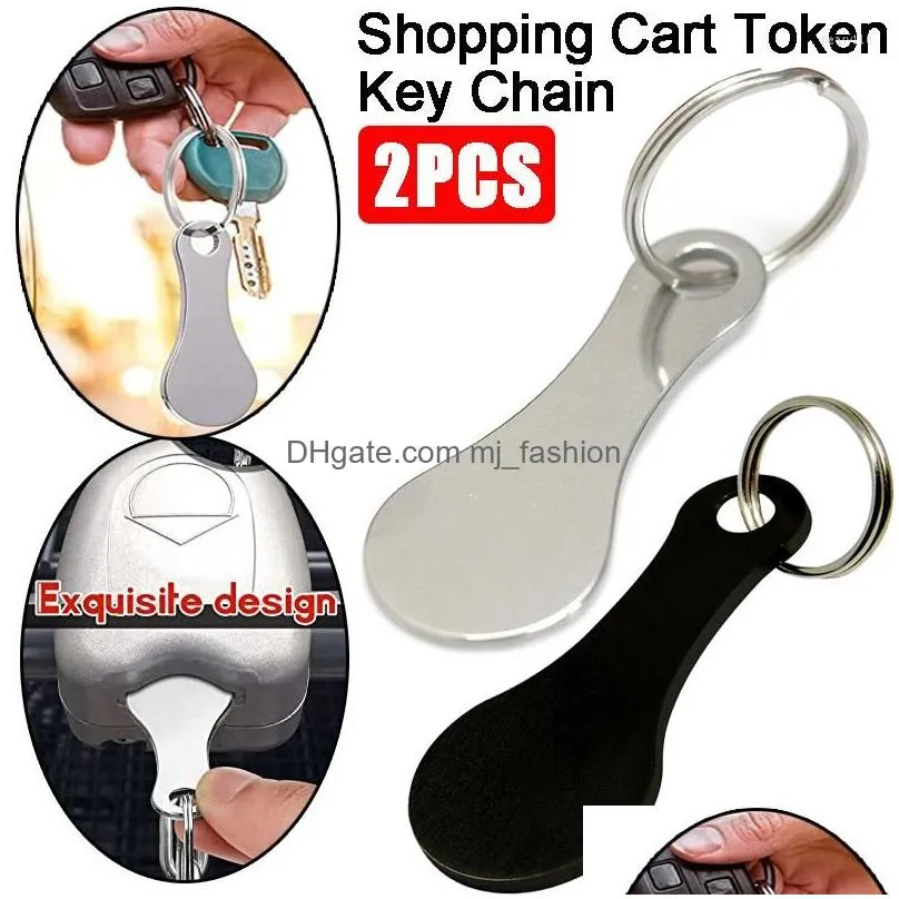 keychains 2pcs shopping cart token key chain reuse silver hook accessories portable keyring metal vintage mobile phone pendant