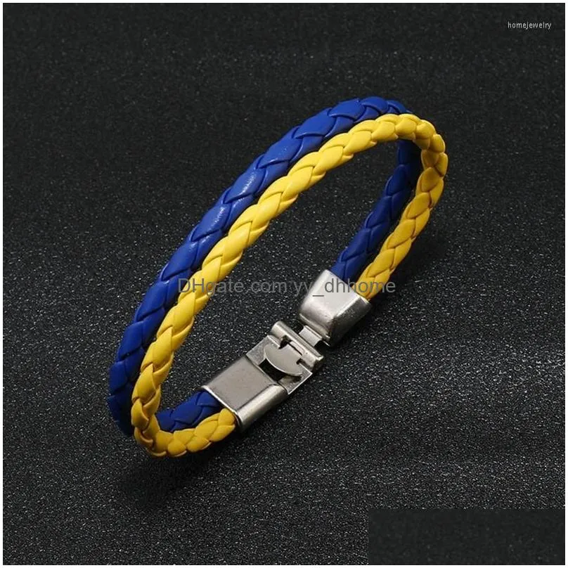 link bracelets blue yellow bracelet ukrainian flag color jewelry ukraine braided leather for men women kids