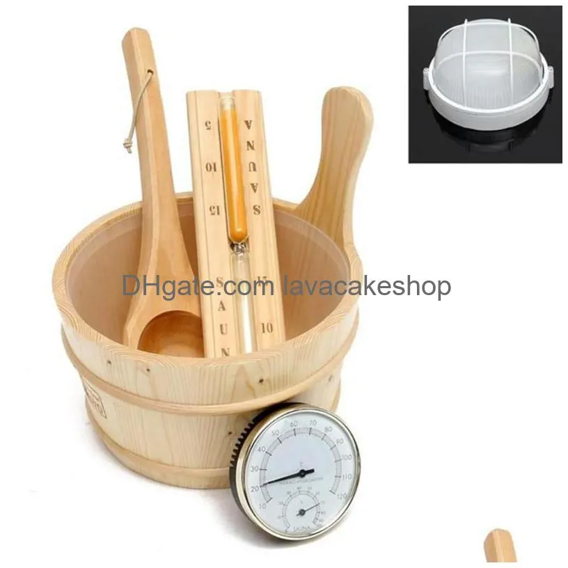 bath accessory set 5pcs wooden luxury sauna steam room accessories barrel spoon hourglass lamp for and spa