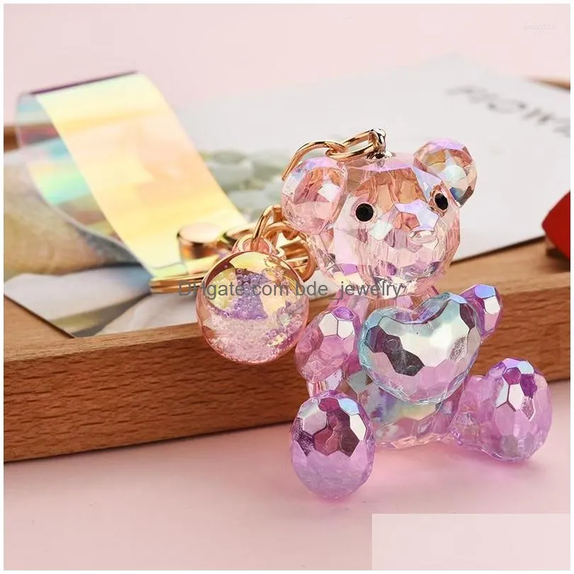 keychains acrylic symphony faceted bear keychain heart pendant leather string accessories bag female women key holder