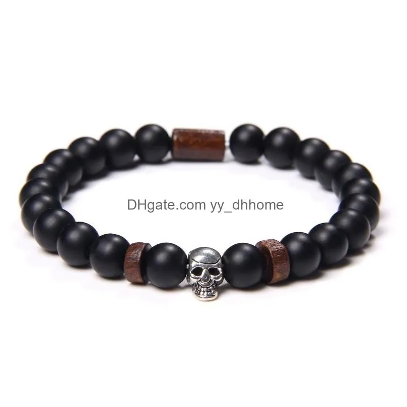 beaded strands mix natural stone skull charm bracelets bloodstone lava tiger eye for men punk cool bracelet bangles jewelry gothic