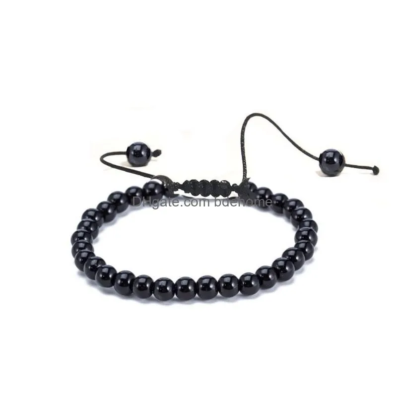strand bracelet men simple rope braided stone 6mm bead for jewelry gift adjustable