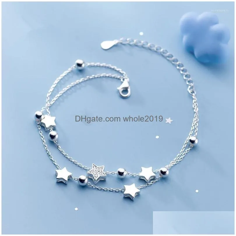 link bracelets fashion double layer chain clear zircon star round bead charm bracelet bangle for women elegant jewelry gift pulseras