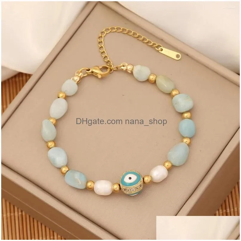 strand original handmade natural stone beaded bracelet for women 2023 trend stainless steel eye girls jewelry party gift
