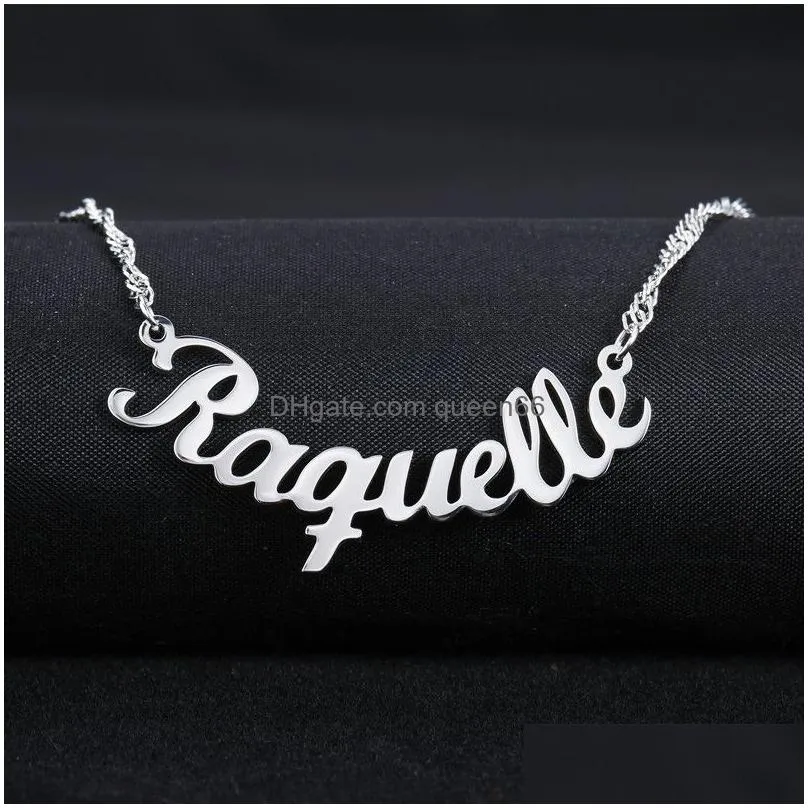 customized font name charm necklace personalized custom handwriting name plate pendants necklaces link chain jewelry women gift