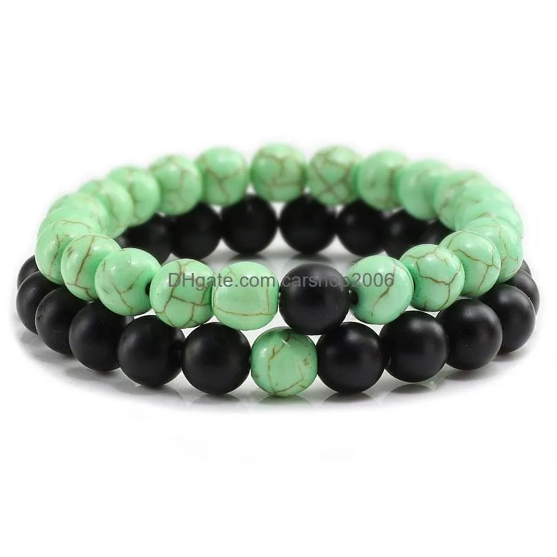 strand colorful yoga bead bracelets bangles black green red blue scrub natural stone white pine lovers elastic bracelet jewelry