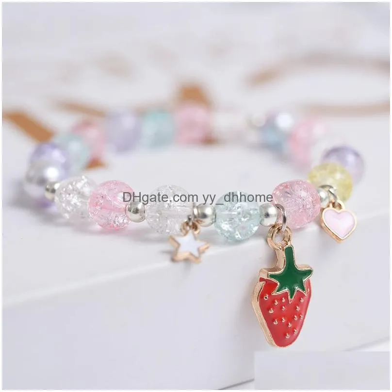 strand pink crystal beaded female small strawberry color cartoon bracelet women student friend jewelry gift glass