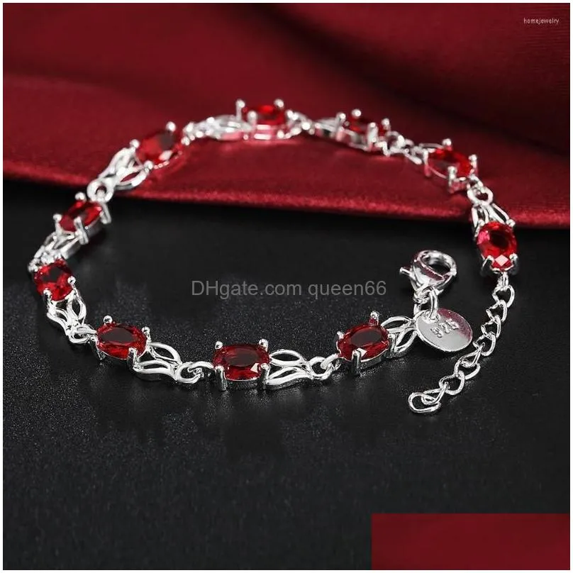 link bracelets vintage luxury red crystal chain 925 color silver bracelet for woman fashion brands jewelry wedding party christmas