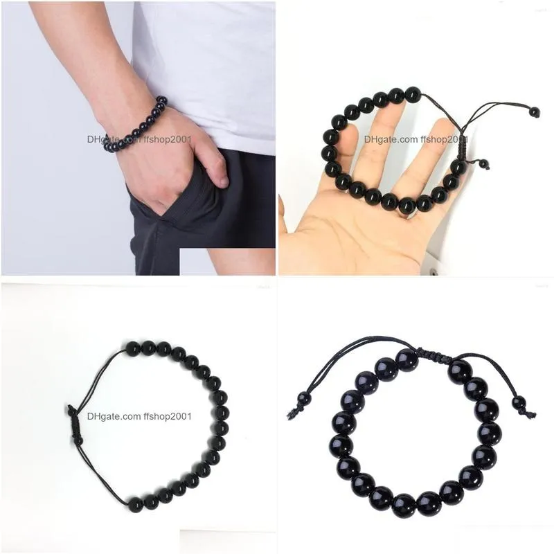 strand natural obsidian anti fatigue bracele 610mm round men bracelet adjustable handsome black beads bracelets for women jewelry