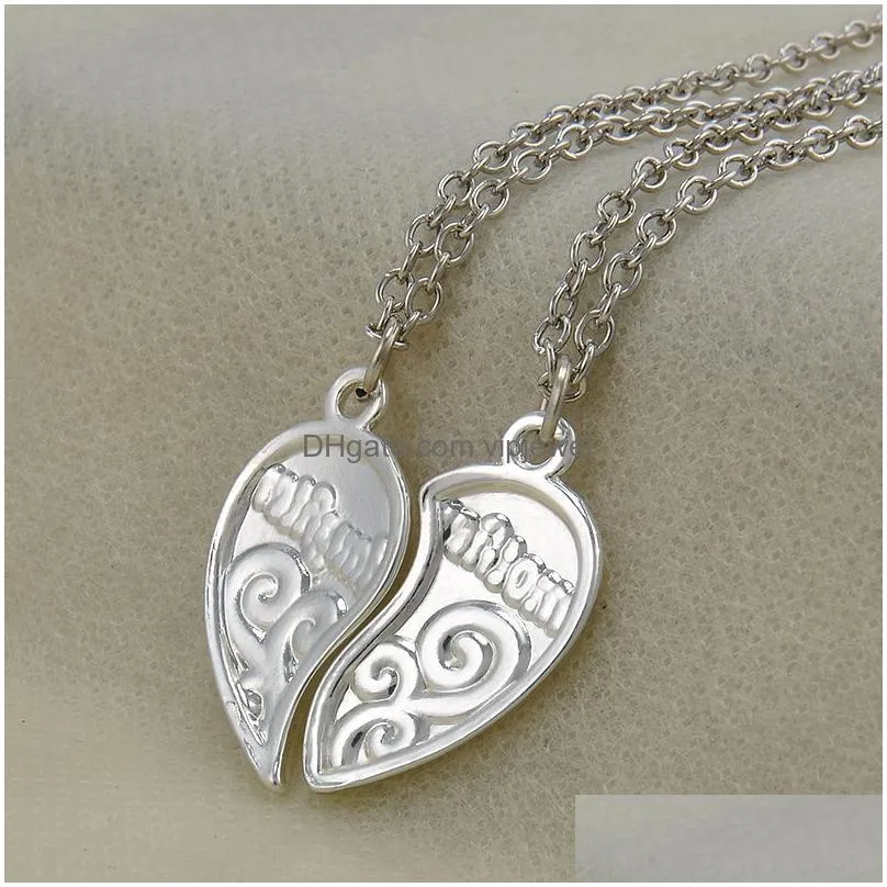 wholesale2pc silver plated mother daughter necklace silver heart love mom necklaces pendants for women jewelry collier femme p1303