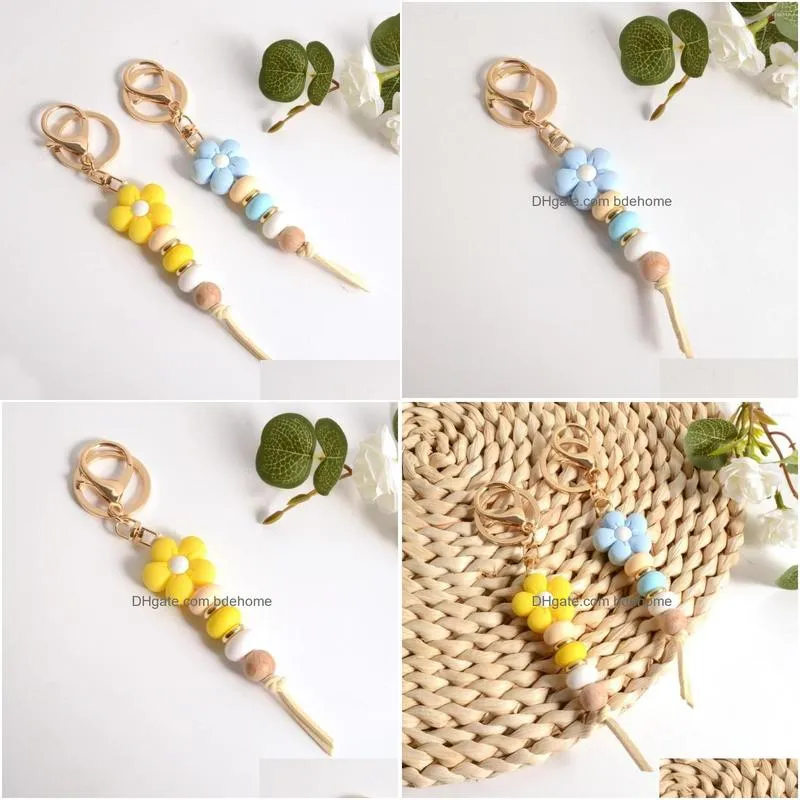 keychains flower beads tassel women silicon bead long cute daisy mothers day key chain bag pendant accessory gifts