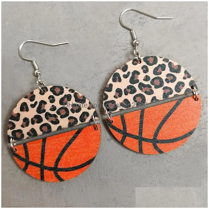 sports leopard earrings charm soccer half round splicing pendant earring studs