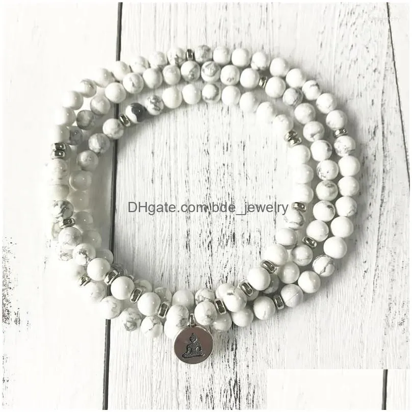 strand 2022 style high quantity natural stone bracelet 108 mala yoga white howlite jewelry drop