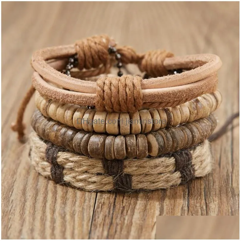 strand beaded strands vintage black bead bracelets for men fashion tai chi leather bracelet bangles multilayer braided rope wide