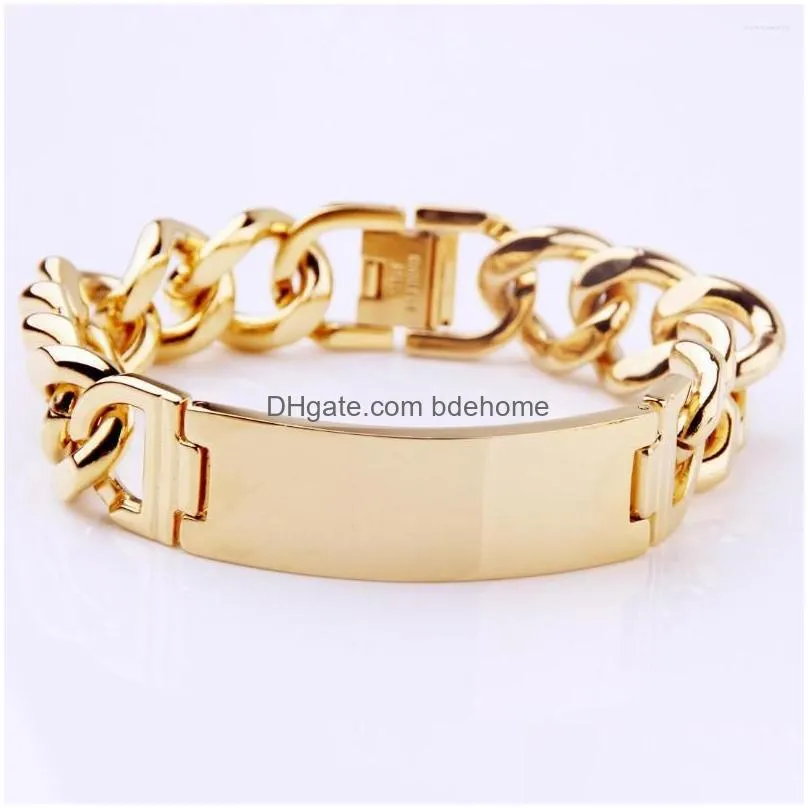link bracelets high quantity 316l stainless steel punk smooth id bracelet gold color chain charm for men fine jewelry