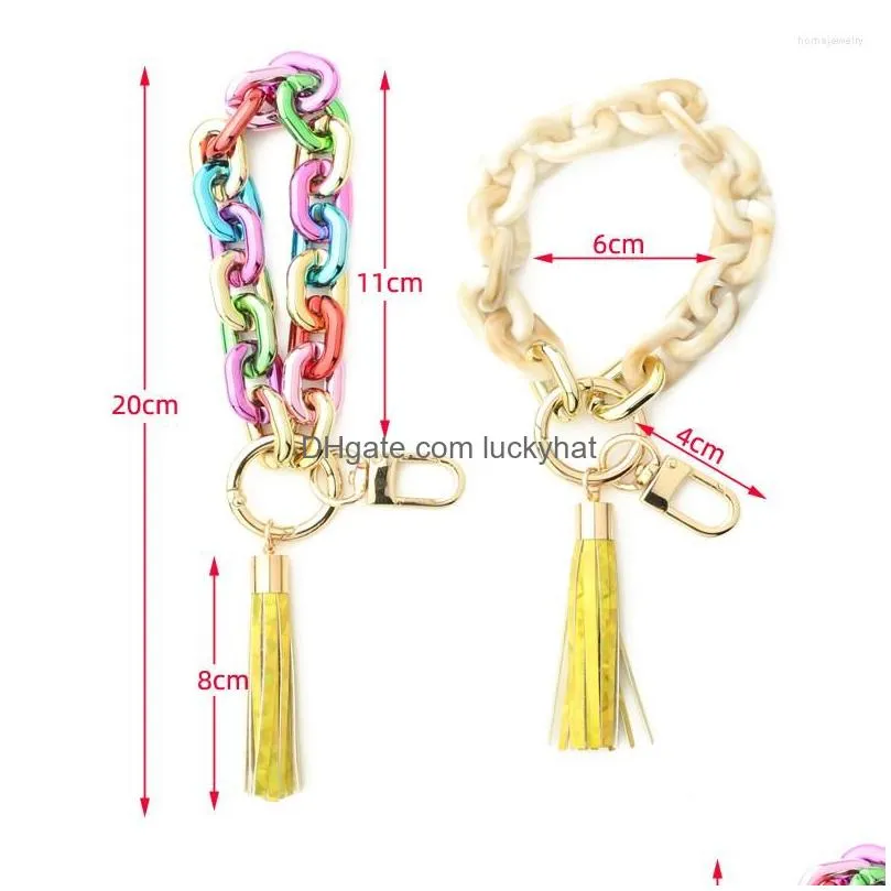 strand acrylic chain keychain for keys colorful tassel keyring women men wristlet bracelet charms 2023 fashion jewelry