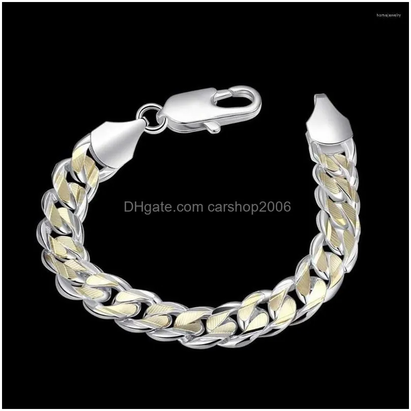 link bracelets fashion classic golden 10mm square chain 925 color silver bracelet for men woman wedding party christmas gift fine