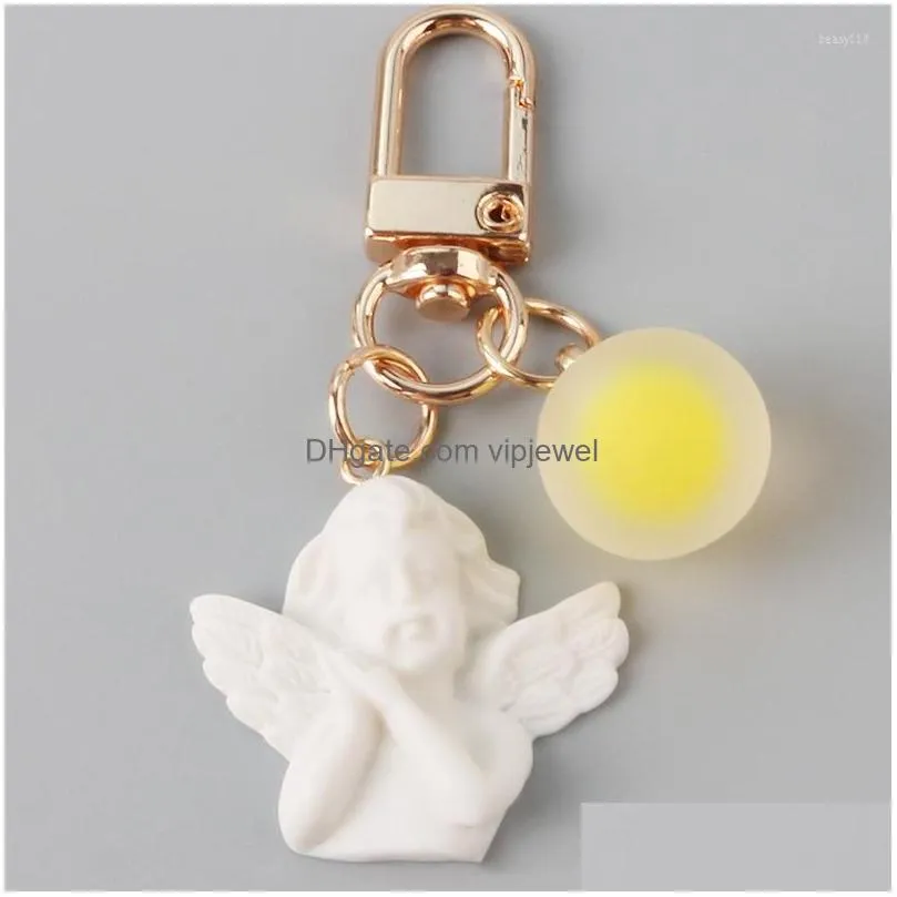 keychains cute vintage white angel keychain for women girls mini pearl heart jelly ball pendant gold color keyring bag car key charms