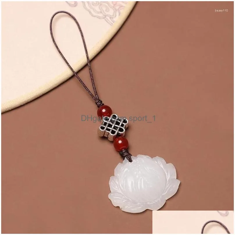 keychains chinese style white jade lotus phone pendant mobile chain key bag ornaments u disk charm