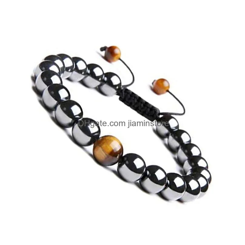 strand natural stone bracelets bangle men 8mm tiger eye bead bracelet male handmade adjustable vintage js12