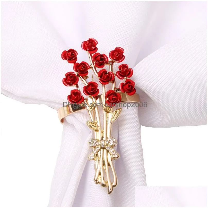 rose flower napkin ring valentines day restaurant table decoration romantic napkin buckle