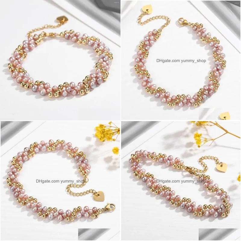 strand mydiy rose gold filled multilayered bracelet 45mm natural freshwater oval pearl twisted fashion women bangle jewelry
