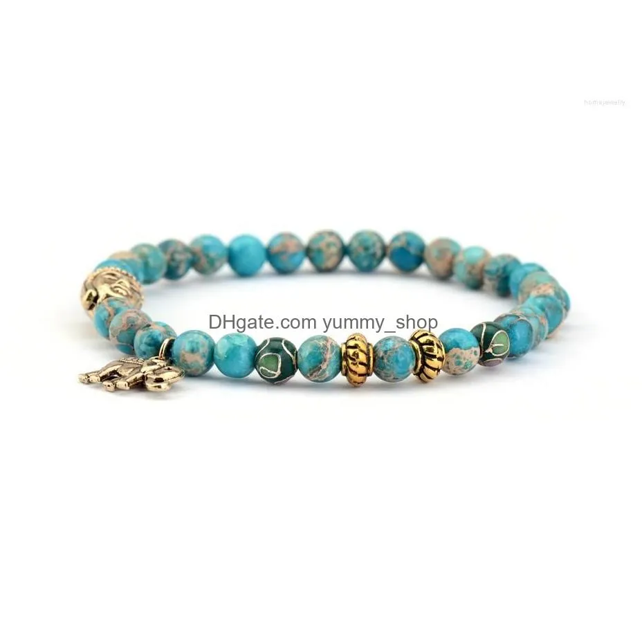 strand 6mm natural stone buddha and elephant bead bracelets tibetan elastic bracelet handmade friends