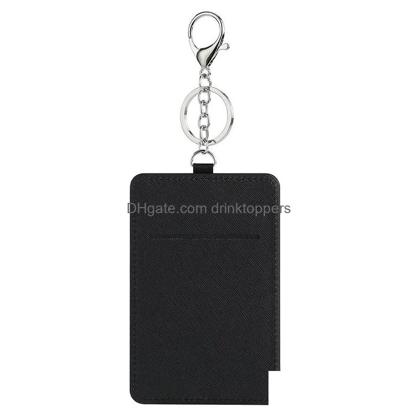 sublimation badge holder blanks with keychain party key ring pu leather id card holders bus card keychains pendants