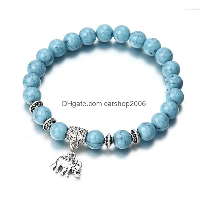 link bracelets retro national style elephant animal bracelet creative blue natural stone round beads fashion women jewelry accessories