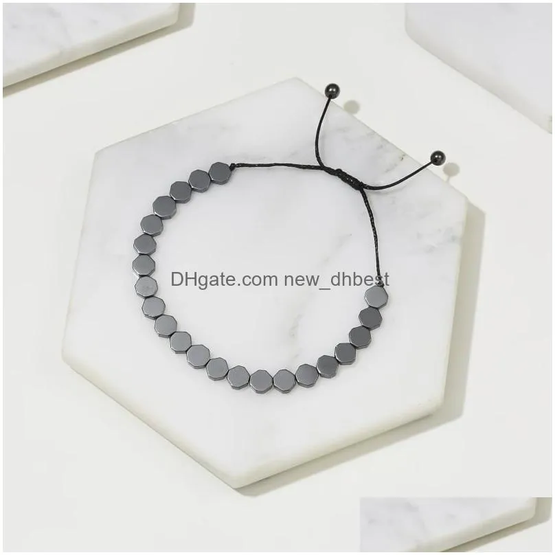 strand selling creative love flat beads round black gallstone handwoven bracelet personality adjustable