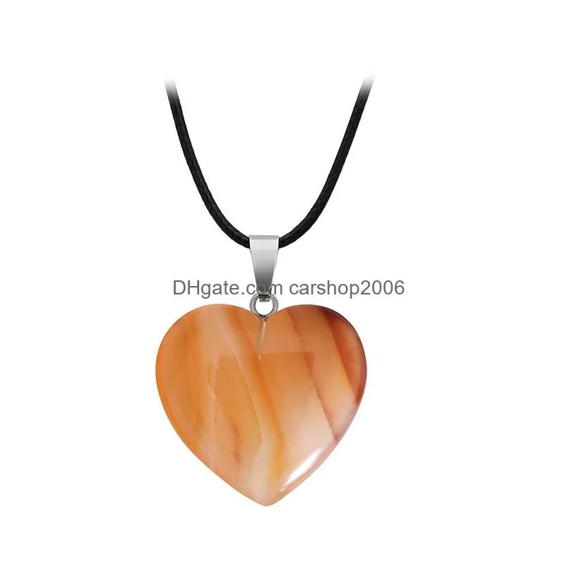 natural crystal stone pendant necklace hand carved creative heart shaped gemstone necklaces fashion accessory gift with chain 25mm