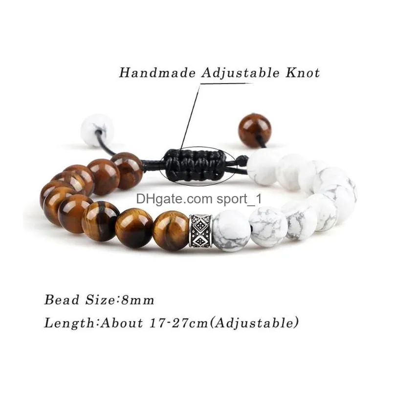 strand beaded strands high quality 8mm white howlite bracelet men natural tiger eye lava stone onyx bracelets bangles women yoga