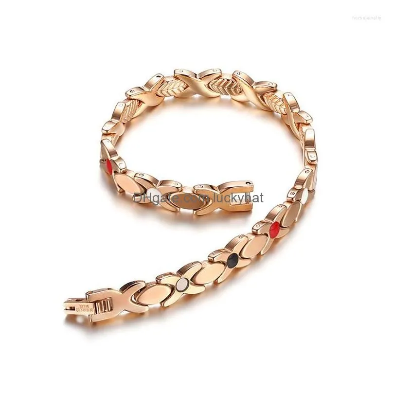 link bracelets leaf magnetic for women men cross 4 colors stainless steel bracelet chain magnet health energy