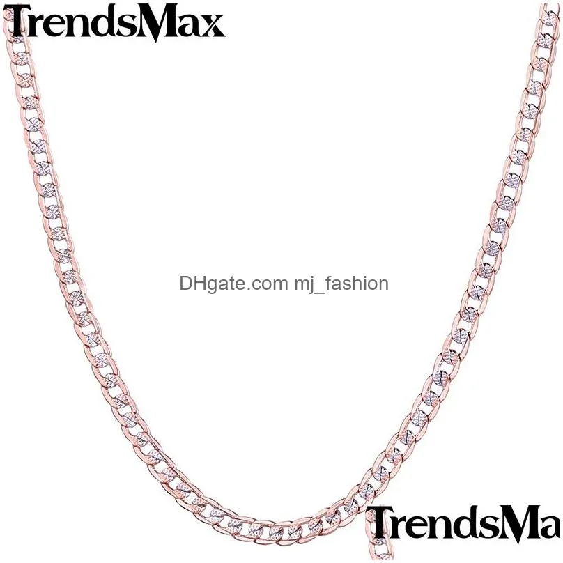 wholesale trendsmax customized 4mm flat hammered cuban silver rose gold filled necklace mens chain womens wholesale jewelry gift gn65