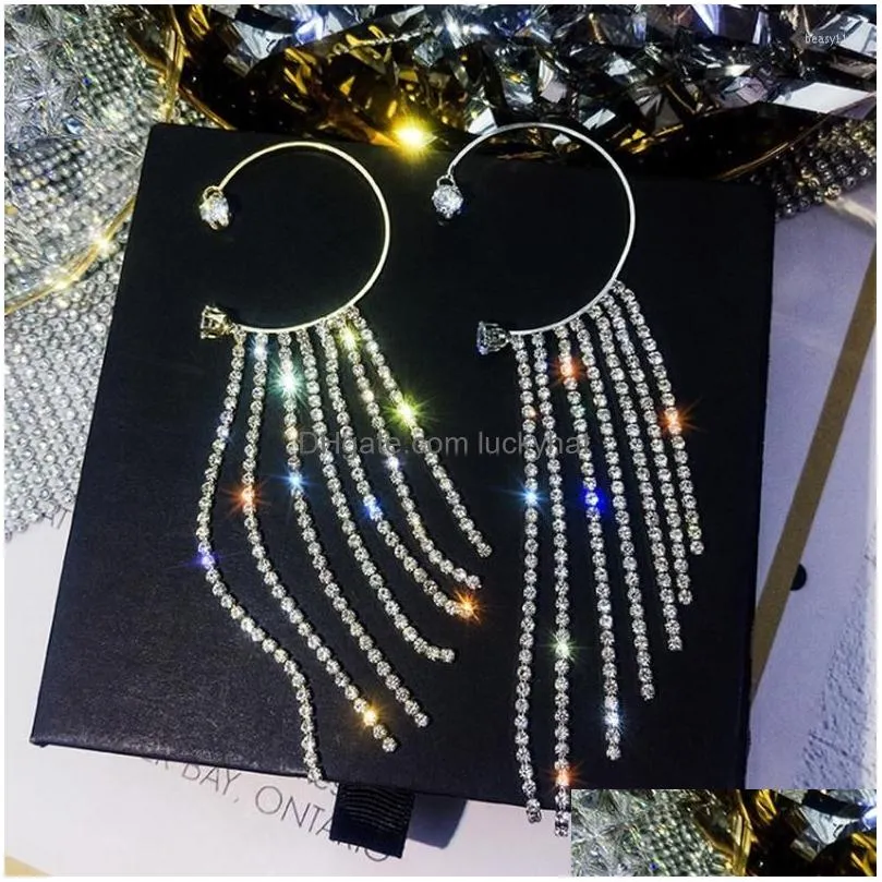 backs earrings fashion long tassel for women luxury crystal pearl ear cuff clip earring korean wedding party prom jewelry