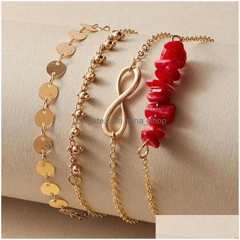 strand gold plated star round sequin pendant chain beach colored stone artificial pearl set bracelet for women boho fashion jewelry