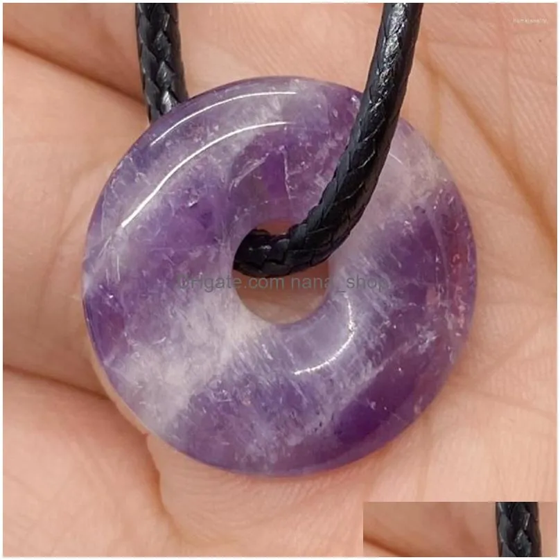 pendant necklaces natural stone pendants necklace opal amethyst crystal quartz agate safety buckle amulet adjustable rope jewelry