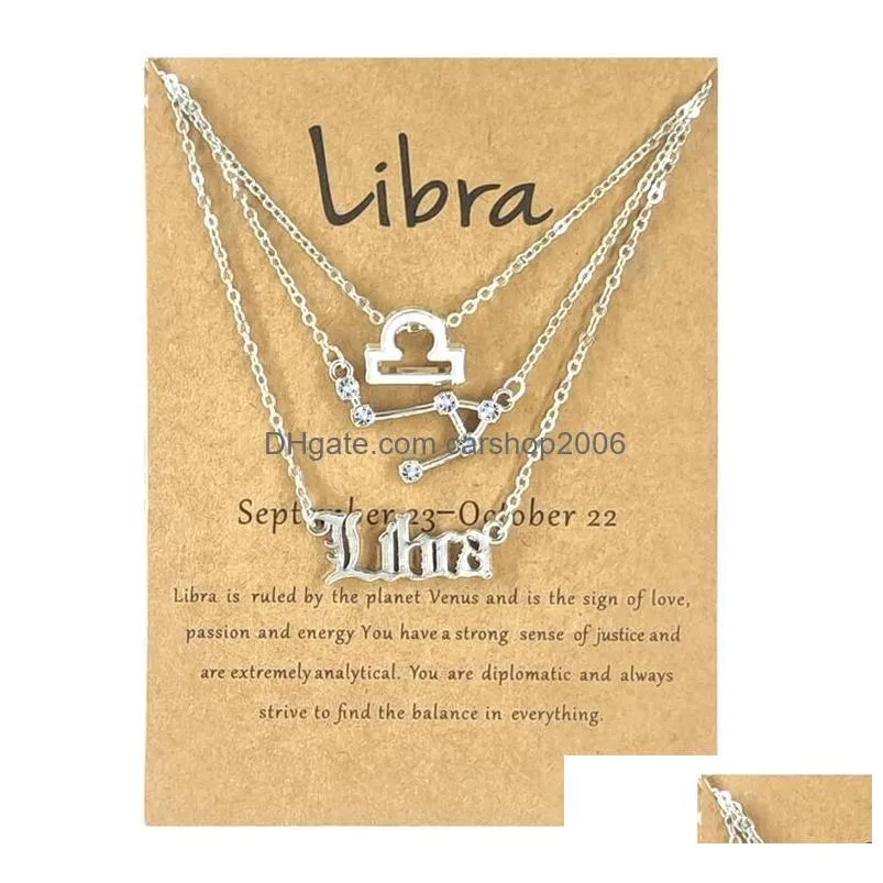 3pcs 12 constellation pendant necklace astrology horoscope old english zodiac sign necklaces jewellry with message card for women girls