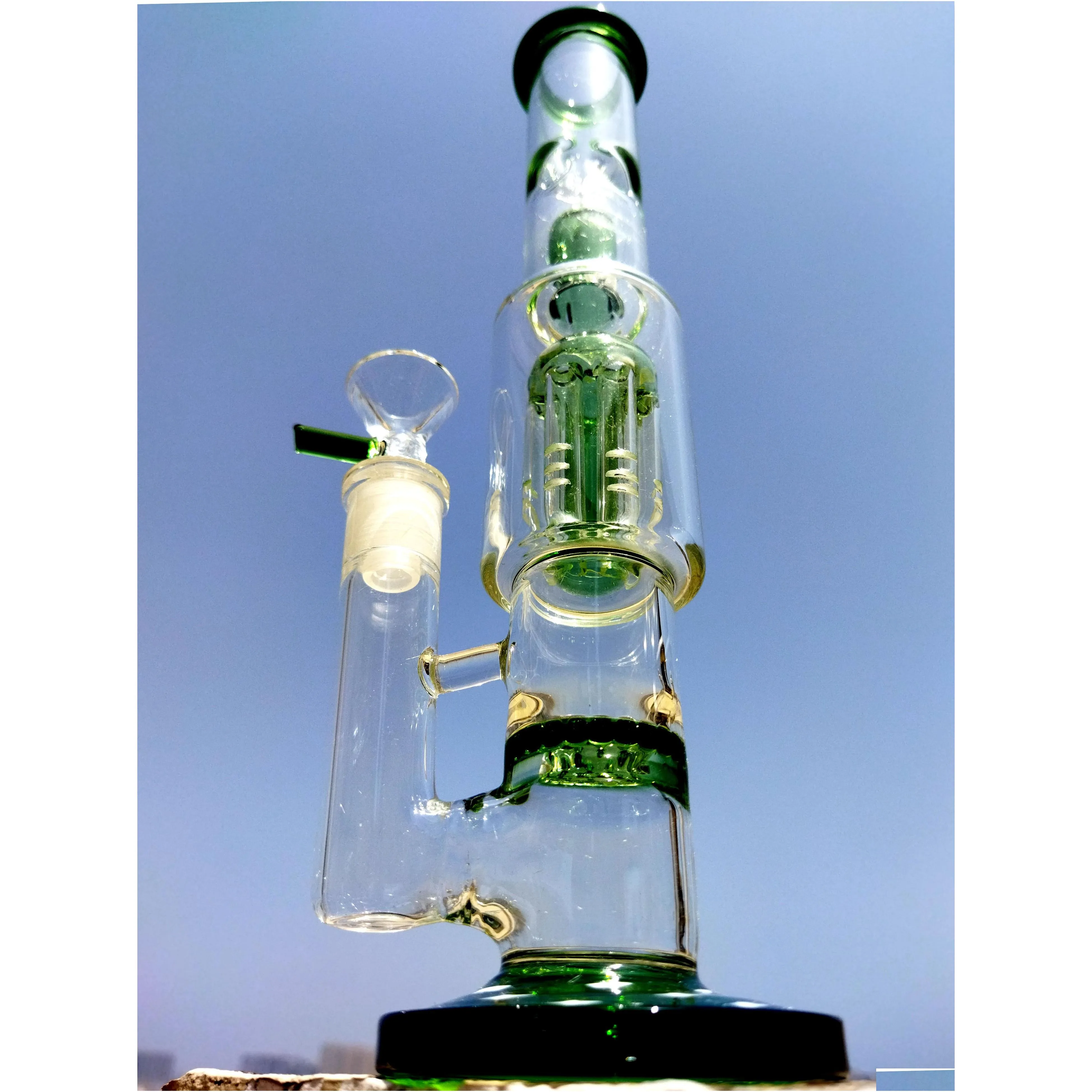 purple tube bong double honeycomb percs one matrix glass bong recycler dab rig smoking hookah with ice holder 14mm joint banger glass water