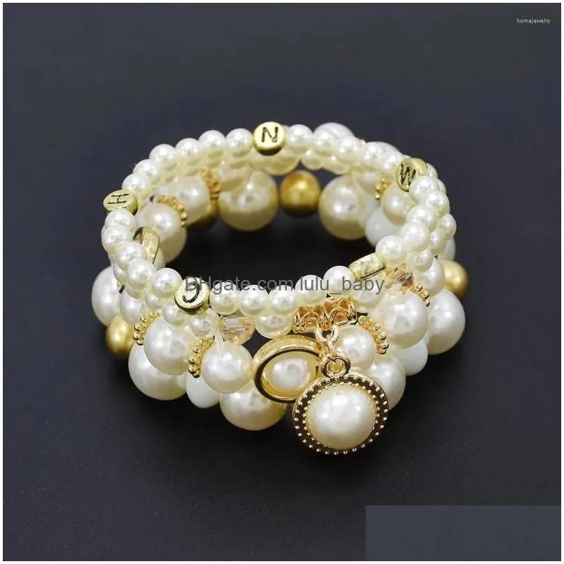 strand fashion pearl letter starfish pendant bracelet set for women summer beach party imitation beaded sexy jewelry gift