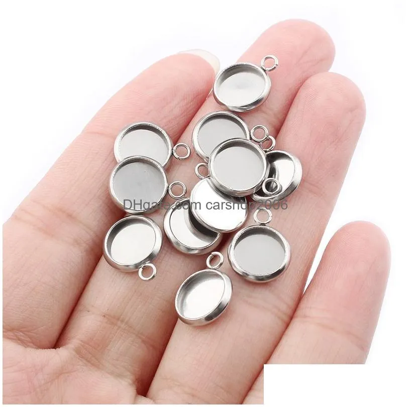 30pcs stainless steel charms 8mm/10mm round blank tray bezel setting pendant for diy earring bracelet jewelry making accessories