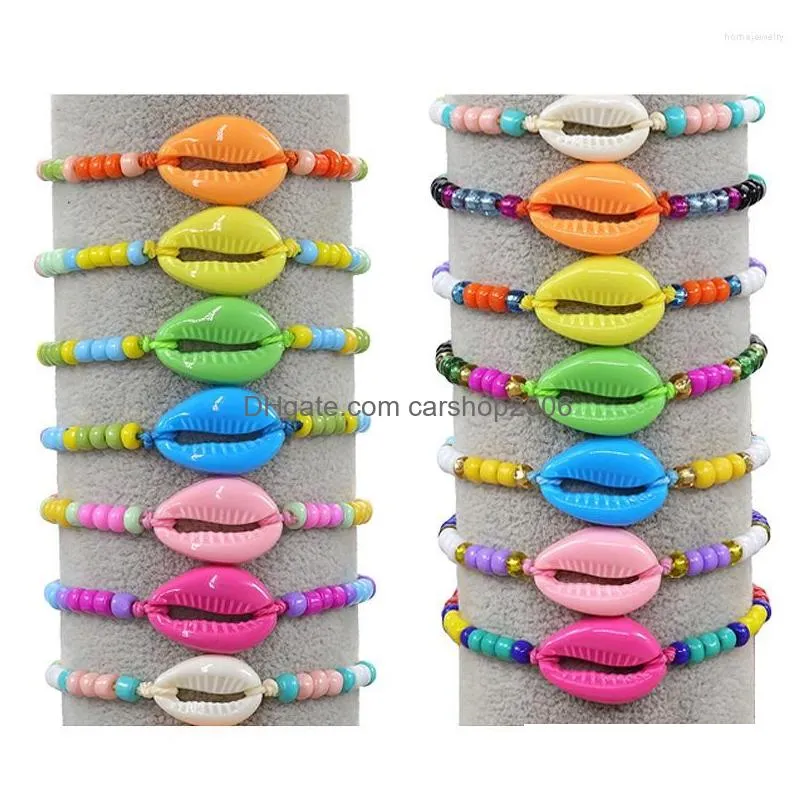 strand acrylic shell color rice pearl hand knitting bracelet anklet jewelry