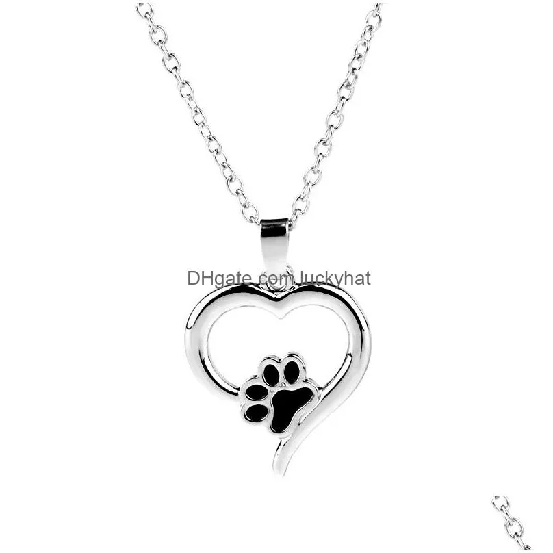 pendant necklaces hollow lucky footprint love heart animal pet dog necklace woman mother girl gift wedding blessing jewelry