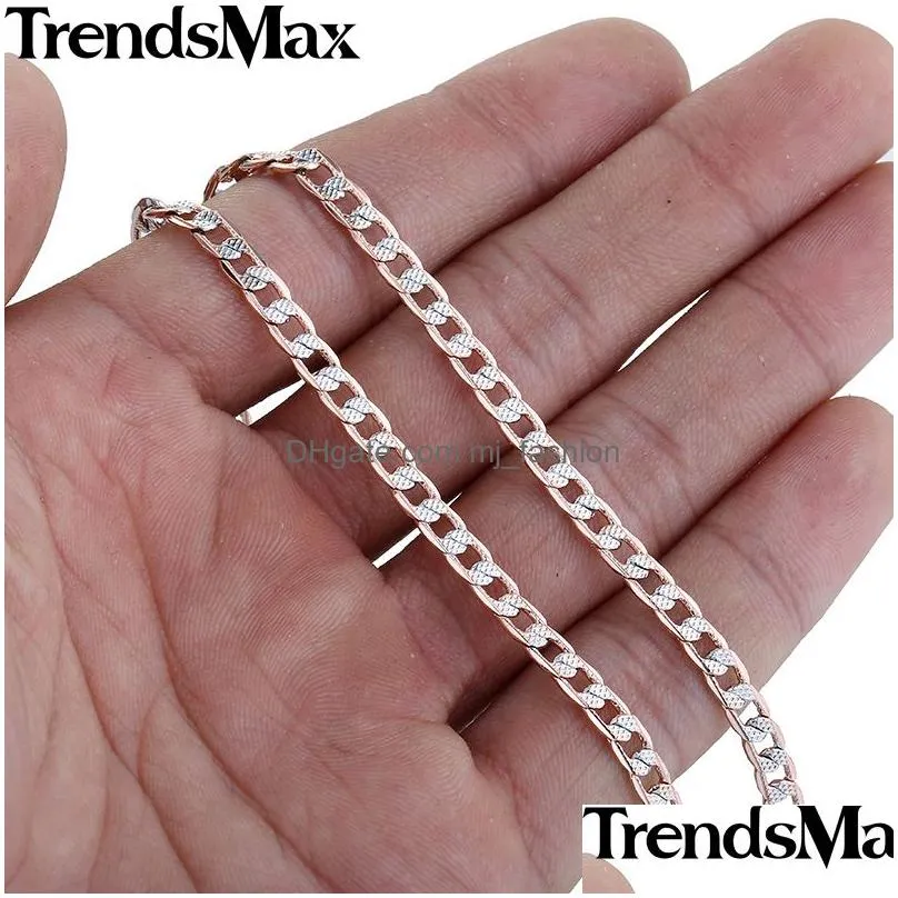 wholesale trendsmax customized 4mm flat hammered cuban silver rose gold filled necklace mens chain womens wholesale jewelry gift gn65