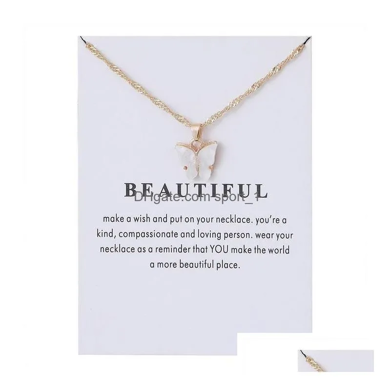 cute acrylic butterfly pendant necklace sweet animal statement choker necklaces jewelry with gifts card for women
