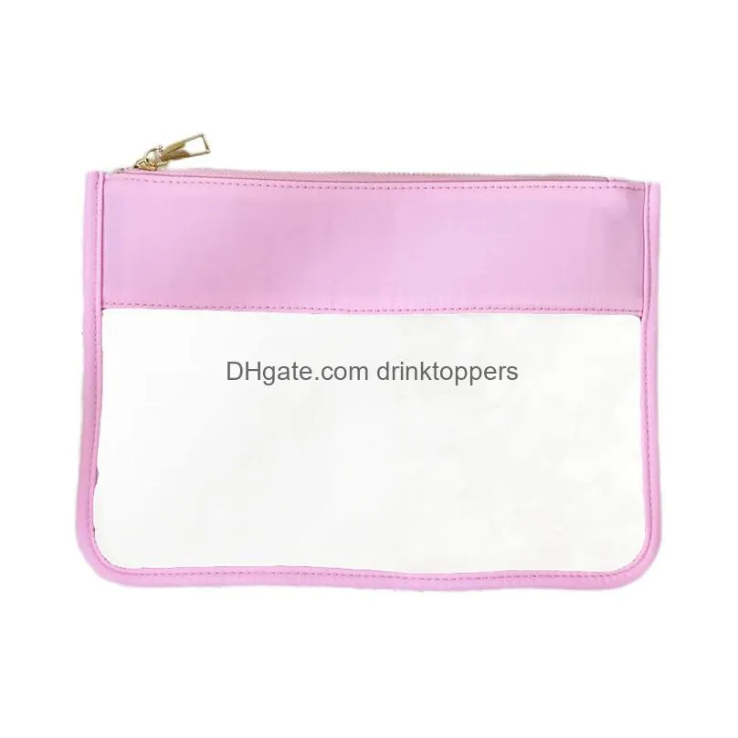 embroidery letters clear pvc pouch bag waterproof with metal zipper pouches nylon cosmetic bags large capacity storage case for party
