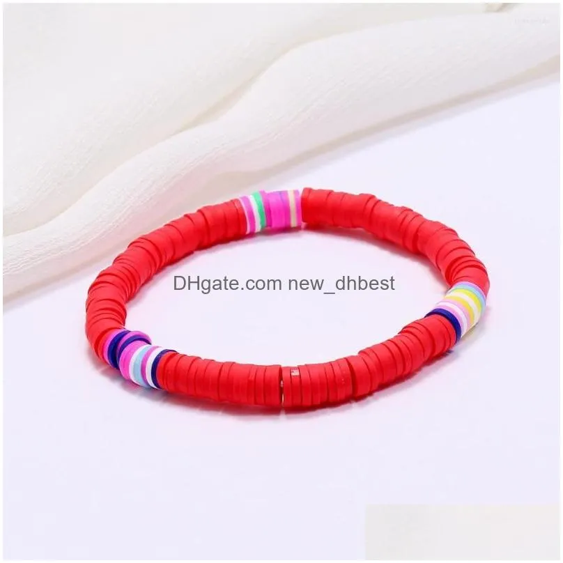 link bracelets fashion round piece 6mm soft pottery bracelet bohemian retro ethnic style simple elastic rope female gift