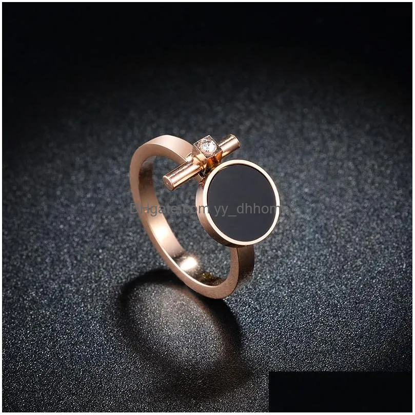316l titanium steel jewelry set rose gold black enamel ring earrings necklace set