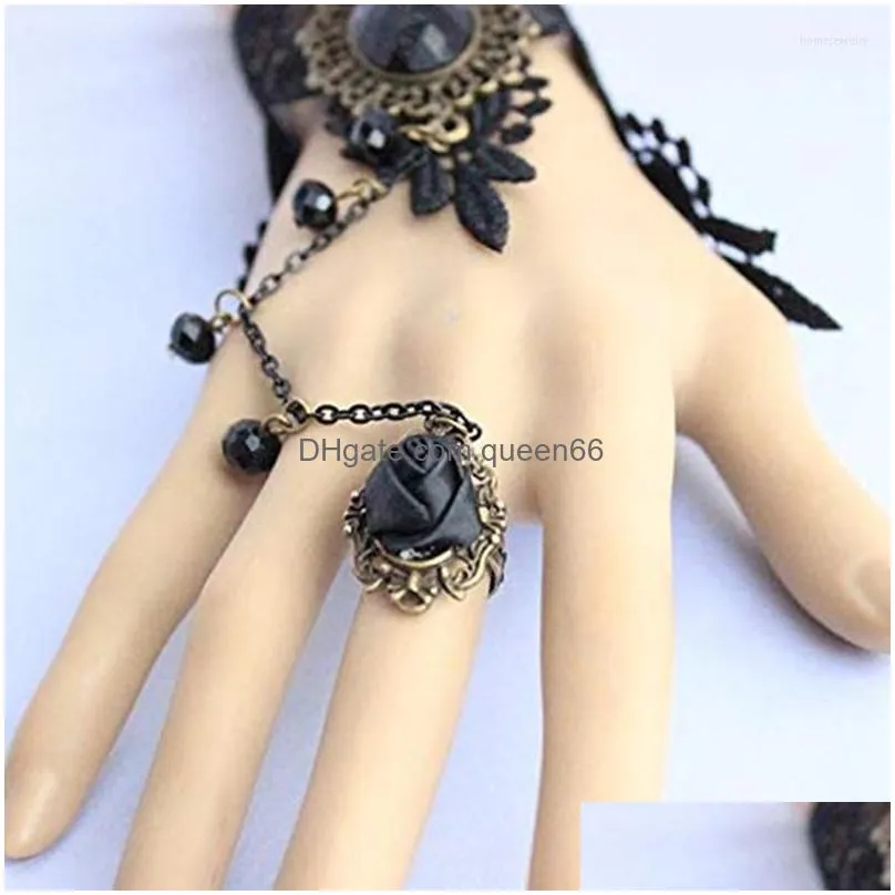 strand 1pc fashion style women handmade black rose lace flower drop bracelet slave set lolita gothic ball retro bridal