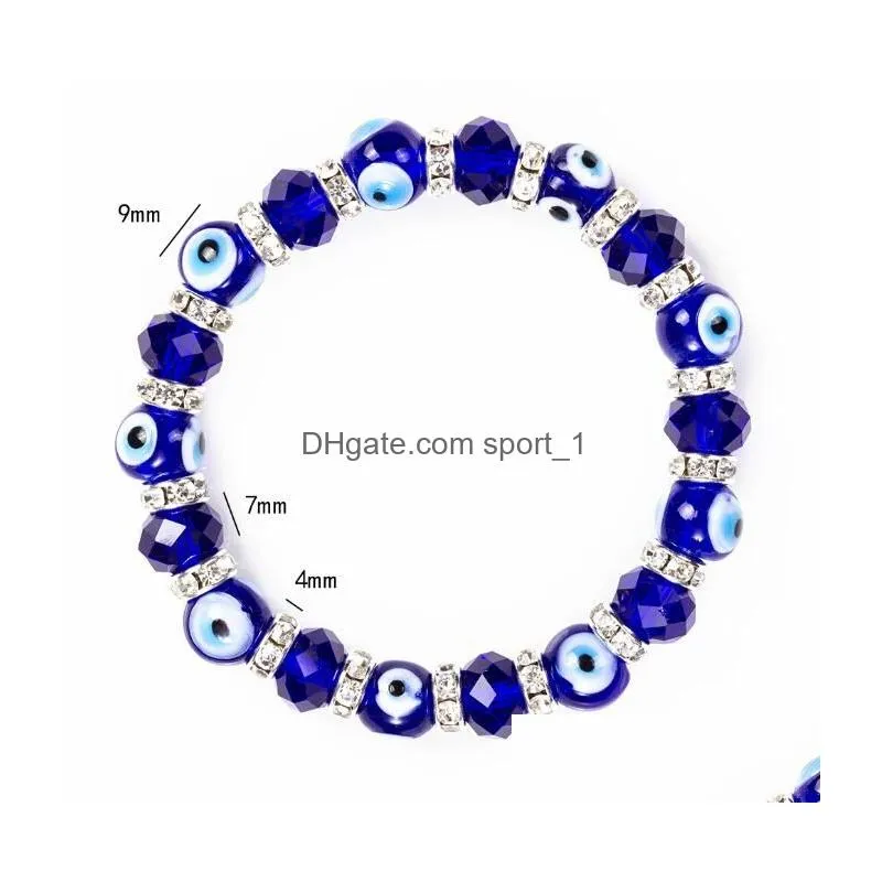 blue evil eye crystal beaded strands elastic bracelets handmade lucky blue eyes beads bracelet jewelry gifts